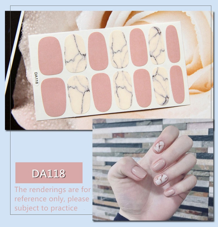 Full Cover Wraps Nail Polish Stickers Strips Plain Nail Art Decorations Heart Designs Glitter Powder Manicure Tips