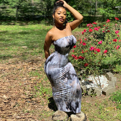 Hoobd Sexy Print Maxi Dresses Ladies Elegant Bodycon Women Dress Vintage Robe Femme Party Bandage Long Dress Woman Clothes Vestidos
