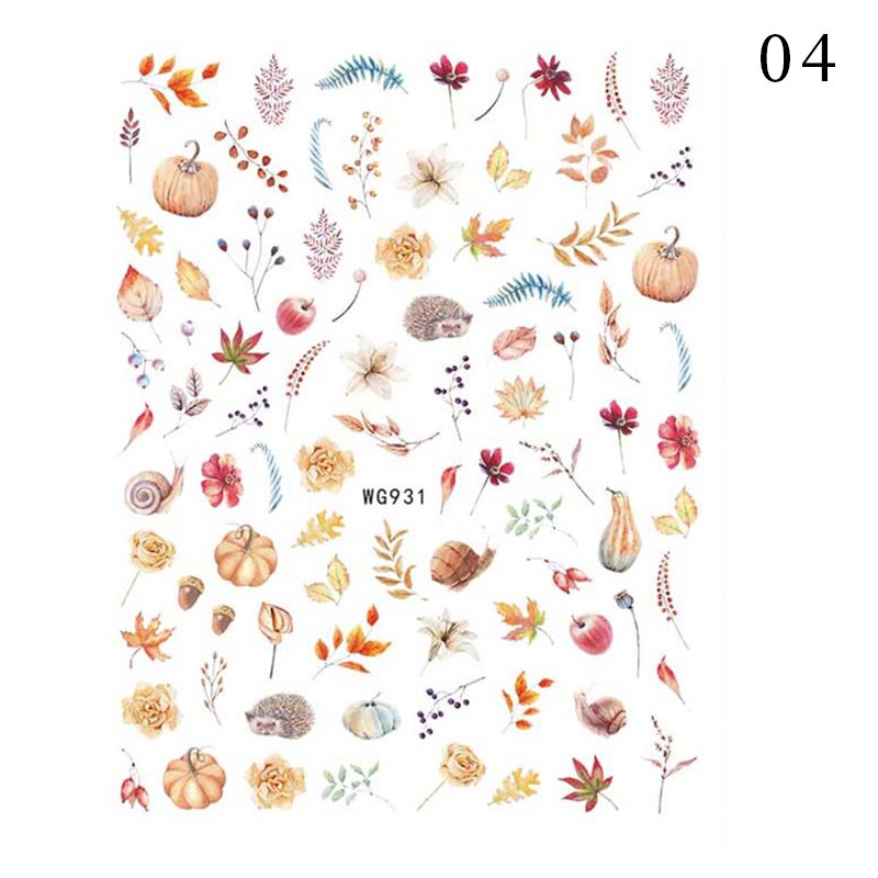 Hoobd1pcs Gold iridescent Maple Leaf 3D Nail Sticker Fall Autumn Pattern Adhesive Transfer Stickers Shiny DIY Nail Art Decoration