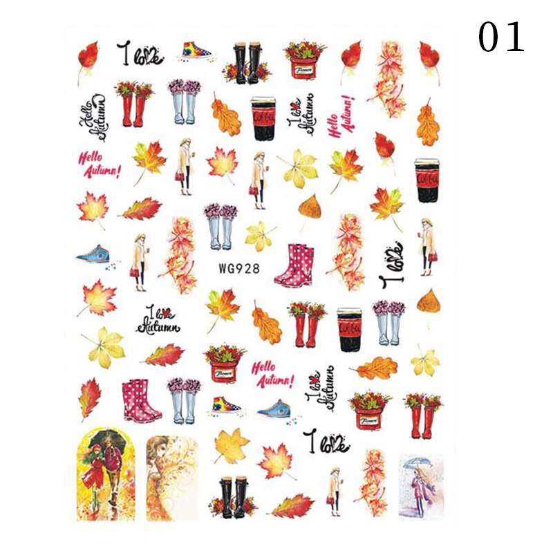 Hoobd1pcs Gold iridescent Maple Leaf 3D Nail Sticker Fall Autumn Pattern Adhesive Transfer Stickers Shiny DIY Nail Art Decoration