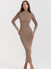 Turtleneck Backless Bodycon Midi Dress