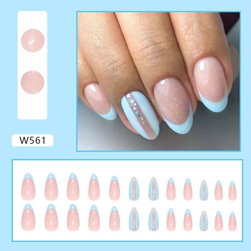 48Pcs False Nails Set Press on Nails with Nail Glue and File Acrylic Fake Nails for Women and Girls Nail Tips