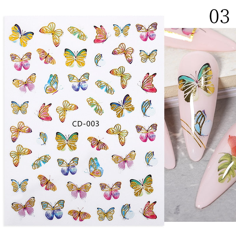 Hoobd1pcs Gold iridescent Maple Leaf 3D Nail Sticker Fall Autumn Pattern Adhesive Transfer Stickers Shiny DIY Nail Art Decoration