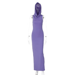 Hooded Long Sleeve Maxi Dresses For Women Tight Black Long Dress Plain Bodycon Autumn Winter Dress 2023