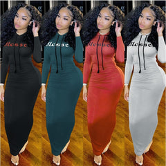 Autumn Winter Hooded Long Dress Women Long Sleeve Bodycon Dresses 2023 Fashion Clothes Hoodie Casual Solid Streetwear Clothing