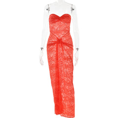 Women Strapless Backless Sexy Dress Lace Hollow Out Ruched Off Shoulder Midi Dress Ladies Chic Slim Outfits 2023