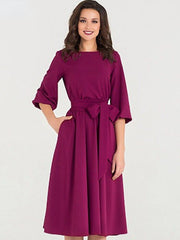 2023 Summer Dress Women&#39;s Vintage Dress Round Neck Long Sleeve Elegant Lace Up Solid Color New Green Maxi Dresses for Women
