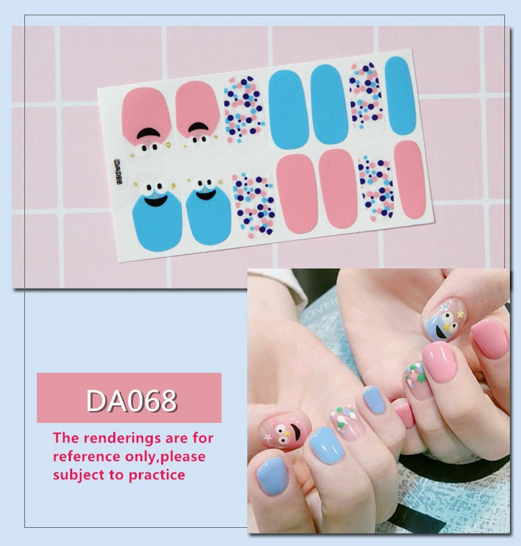 Full Cover Wraps Nail Polish Stickers Strips Plain Nail Art Decorations Heart Designs Glitter Powder Manicure Tips