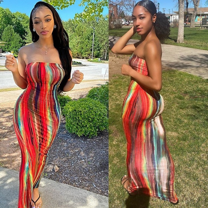 Hoobd Sexy Print Maxi Dresses Ladies Elegant Bodycon Women Dress Vintage Robe Femme Party Bandage Long Dress Woman Clothes Vestidos