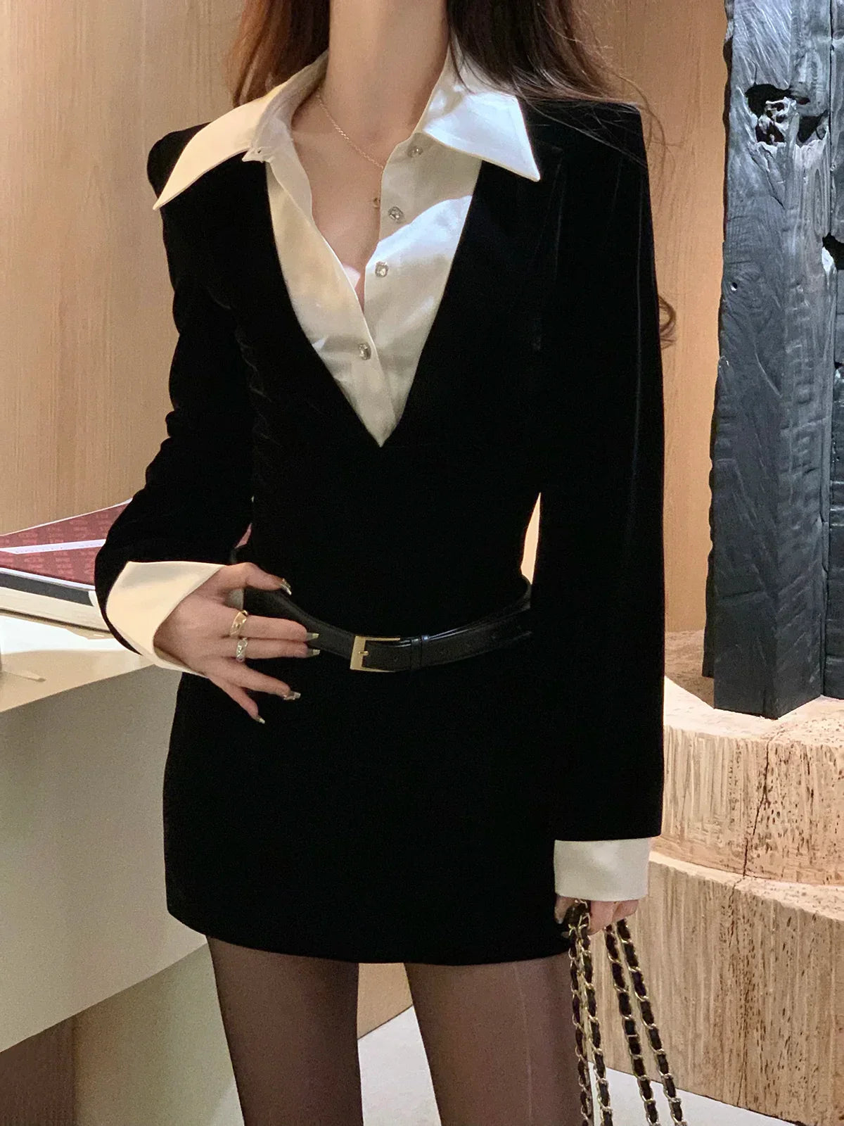 --Spring Black Elegant Dress Women Sexy Patchwork Y2K Designer Mini Dress Female Casual Korean Fashion Slim Party Dress 2024 New