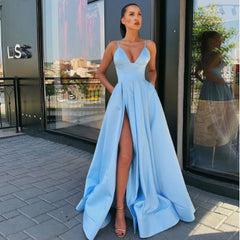 Spaghetti Straps Side Slit Floor Length Evening Dress
