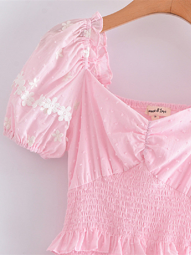 Hoobd High Quality 2023 Summer Pink Short Sleeve Women Ruffled Mini Dress