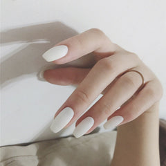 24Pcs/Set Press on Nails Women Maincure Tools Matte White French False Nail ABS Short Coffin Fake Nails Full Cover Nail Art Tips