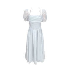 French Elegant Midi Dress Women Short Sleeve Beach Style Fairy Dress Even Party Office Lady Korean Clothing Summer Corset