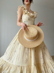 France Vintage Elegant Print Dress Women Lace Retro Sexy Evening Party Long Dress Sleeveless Casual Summer Beach Boho Dress