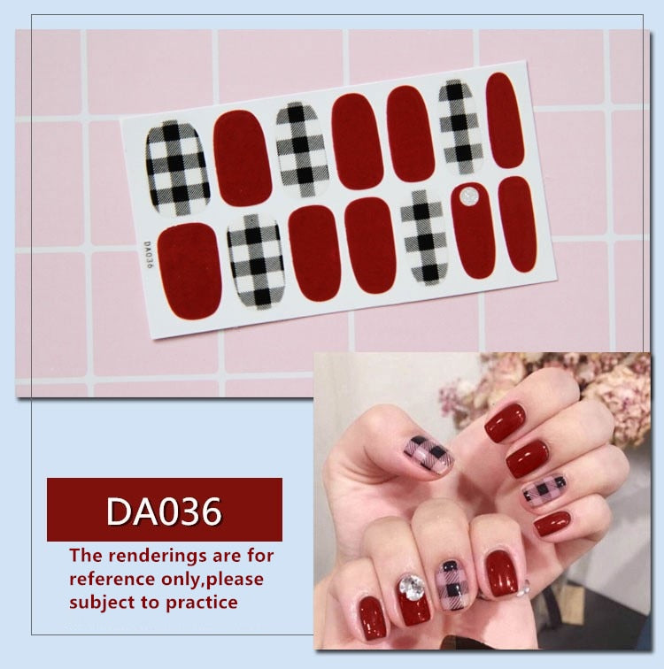 Full Cover Wraps Nail Polish Stickers Strips Plain Nail Art Decorations Heart Designs Glitter Powder Manicure Tips