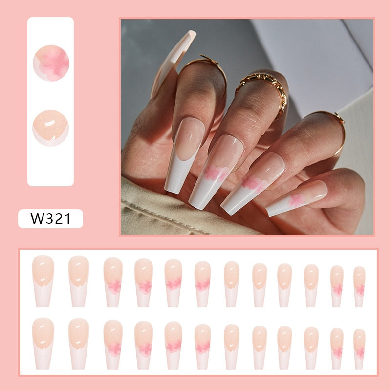 Natural False Nail Tips with French Style 24 pcs Press on Fake Nails for Beauty Salon