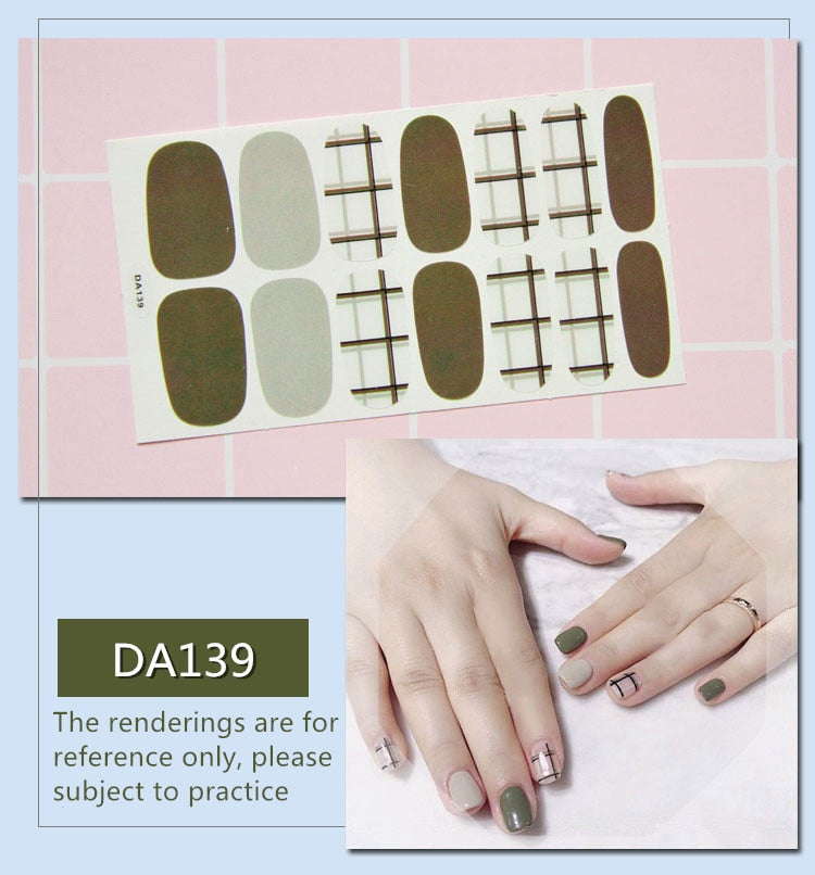 Full Cover Wraps Nail Polish Stickers Strips Plain Nail Art Decorations Heart Designs Glitter Powder Manicure Tips