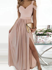New Summer Elegant Sleeveless Dress Fashion V-Neck Slim Pleated Long Dress Sexy Ladies Off Shoulder Print Wrap Party Dress
