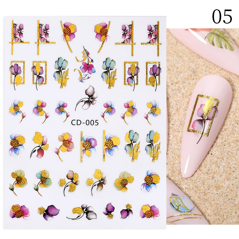 Hoobd1pcs Gold iridescent Maple Leaf 3D Nail Sticker Fall Autumn Pattern Adhesive Transfer Stickers Shiny DIY Nail Art Decoration