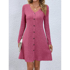 Autumn Dresses 2023 New Knitted Solid Color V-neck Long Sleeve Vestidos Ladie Fashion Elegant Slim Cropped Knitteds Dress MsChuh