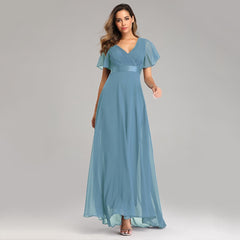 Evening Dresses Elegant V-Neck Ruffles Chiffon Formal Evening Gown  Robe Vestidos De fiesta Dress for Wedding Party