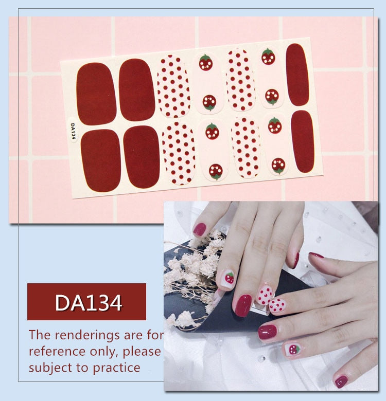 Full Cover Wraps Nail Polish Stickers Strips Plain Nail Art Decorations Heart Designs Glitter Powder Manicure Tips