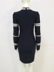 Brand New Women Winter Sexy Turtleneck Beading Long Sleeve Black Mini Bandage Dress  Elegant Evening Club Party Dress