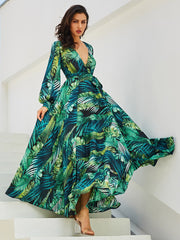 Hoobd Dresses for Women 2023 New Spring Summer Printed Sexy Dress Women Clothing V-Neck Long Dresses Bohemian Elegant Women&#39;s Dresses