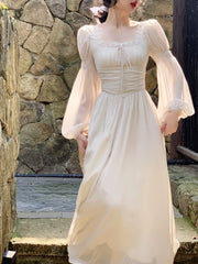 2023 Summer French Elegant Midi Dress Women Causal Long Sleeve Evening Party Dress Office Lady Fairy One Piece Dress Korean Chic