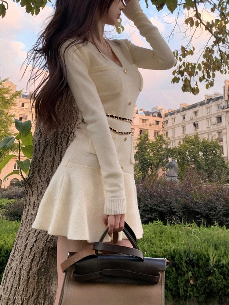 Knitted Sweater Dress Women Long Sleeve Slim Body Y2k Mini Dress Office Lady Elegant One Piece Dress Korean Fashion Autumn