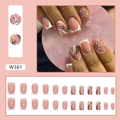 24pcs False Nails Tips with Glitter Design Press on Stick-on Nail Tips for Women and Girls