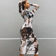 Women Mesh See Through Party Club Bodycon Streetwear Black Long Dress 2023 Summer Clothes Wholesale Items For Business