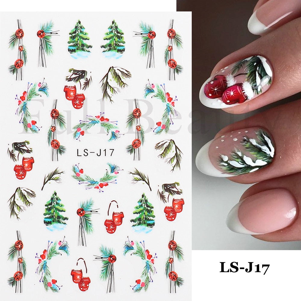 Christmas Nail Sticker 3D Reflective Shiny Glitter Gold Silver Snowflake Elk Bells Decal Slider For Manicure Decoration NLLS-J24