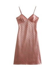 2023 Summer Women Vintage Polka Dot Satin Sling Dress Sexy Sleeveless V Neck Ladies Knee Length Dresses