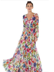 Hoobd Dresses for Women 2023 New Spring Summer Printed Sexy Dress Women Clothing V-Neck Long Dresses Bohemian Elegant Women&#39;s Dresses