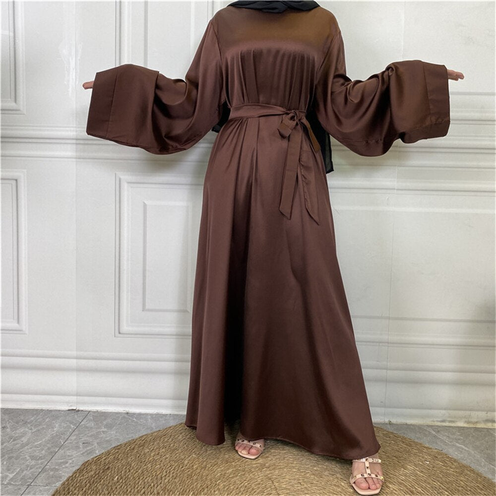 Hoobd Satin Abaya Dubai Turkey Muslim Fashion Hijab Modest Dress Kaftan Islam African Dresses For Women Vestido Robe Musulman De Mode