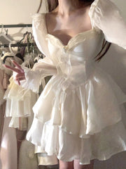 2023 Spring Pure Color French Fairy Mini Dress Y2k Party Slim One Piece Dress Korean Design Lace Sweet Sexy Women Dress Lolita