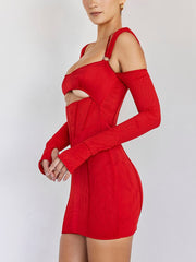Hoobd Sexy Hollow Out Backless Mini Dress For Women Elegant Spaghetti Strap Bodycon Party Short Dresses Vestido Clubwear