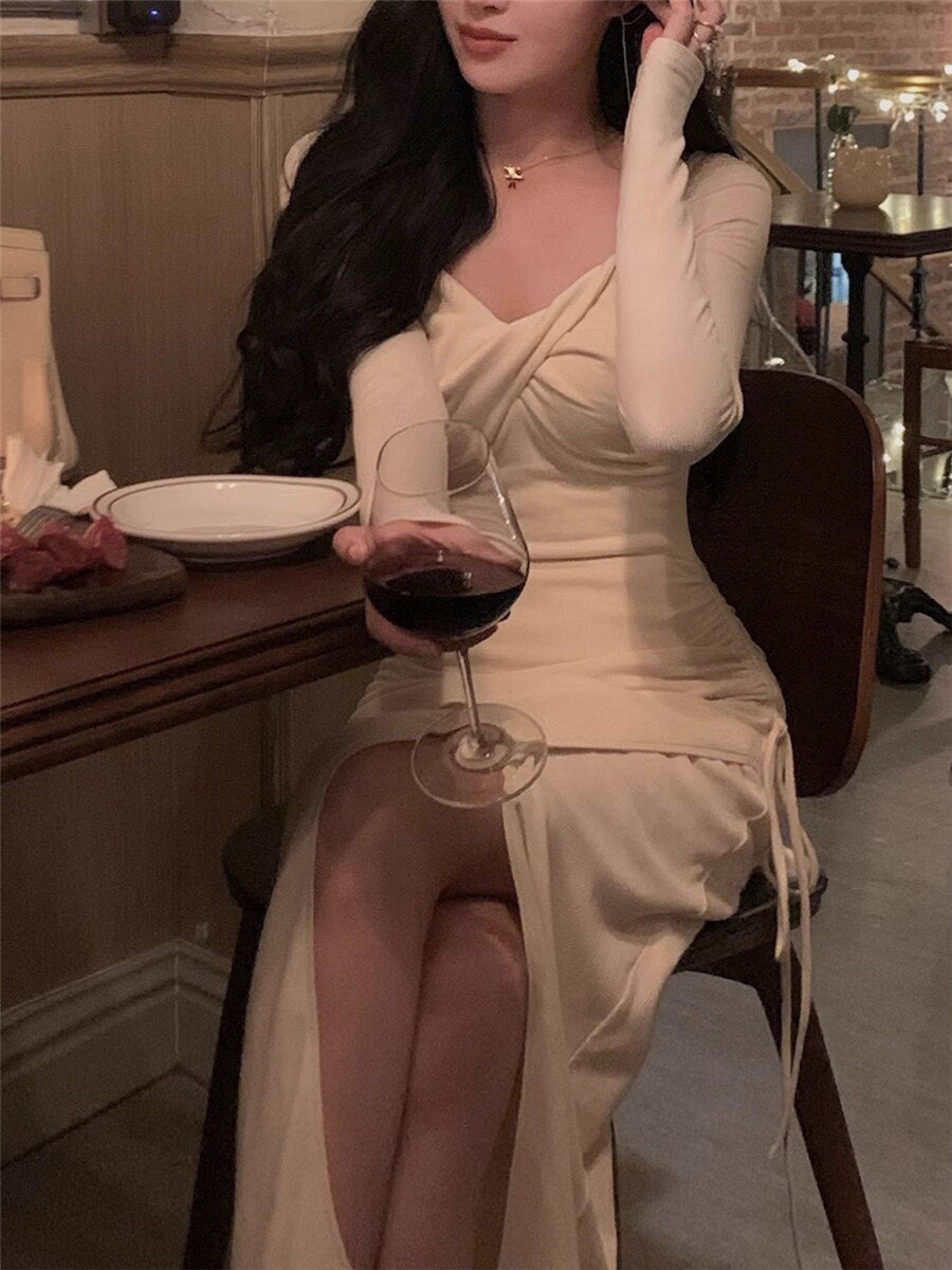 Bodycon Dress Women Autumn Winter 2023 New Fashion Elegant Female Slim Vestidos Evening Party Korean Knit Dresses French Clothes