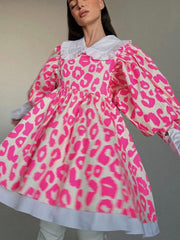 Fashion Sweet Girls Long Sleeve High Waist Printed Short Dress Y2K Streetwear Women's 2023 Spring Loose A-line Beach Dresses