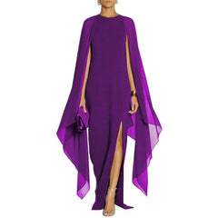 Hoobd Summer Maxi Dresses for Women Evening Party Chiffon Cape Sexy Long Dress Female High Slit Vestidos De Mujer Feminino Robe Femme