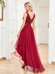 Elegant V-Neck Sleeveless Sequin Floor Length Evening Dress Red Prom Party Luxury Cocktail Dress Robe For Women
