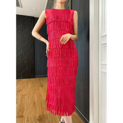 Pleated Dress Women's Summer Classic Graceful and Fashionable Solid Color Sleeveless Slimming Slim Dress