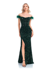 Hoobd Elegant Evening Dresses Green Sequin Sexy Split Party Backless Women Long luxurious Gown Formal Dress Cocktail 2023