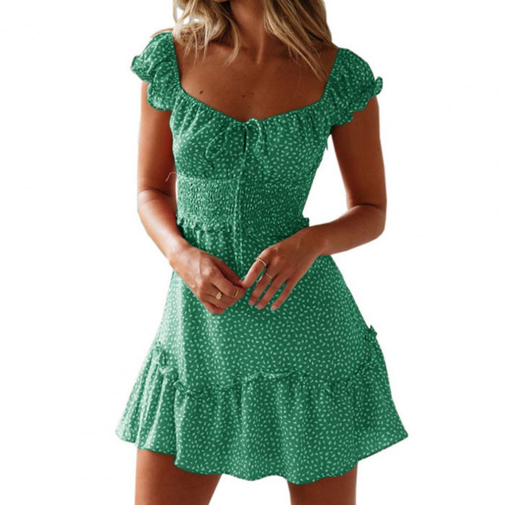 Hoobd Dresses Boho Floral Ruffle Short Mini Dress Summer Knot Sexy V-Neck Party Holiday Dress Femme vestido de mujer Women Dress