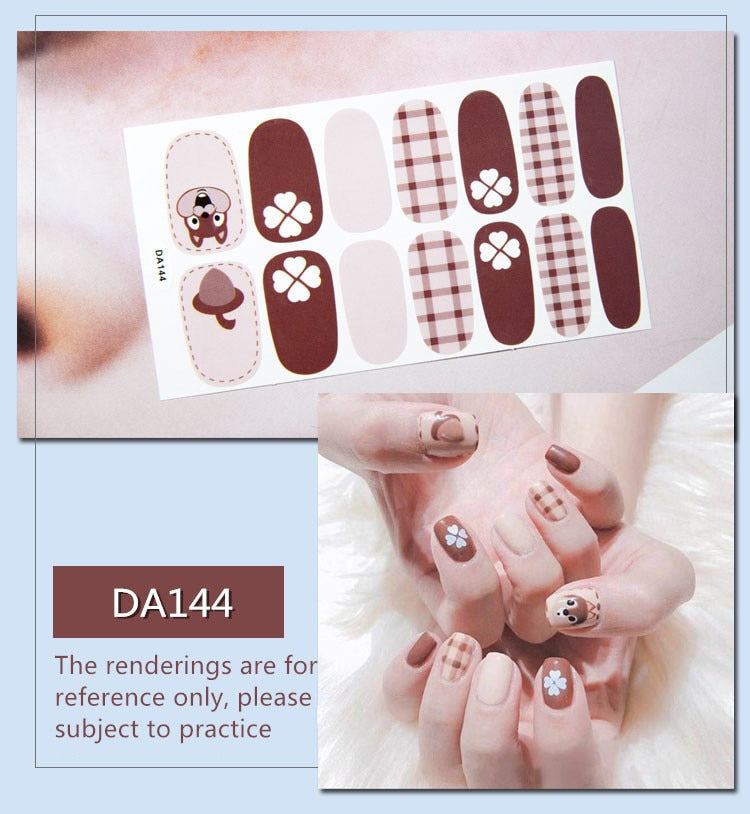 Full Cover Wraps Nail Polish Stickers Strips Plain Nail Art Decorations Heart Designs Glitter Powder Manicure Tips