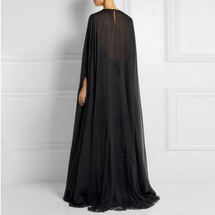 Female Elegant Party Black Simple Two Pieces Inner Slip Dress+See Through Outer Cape Maxi Dresses For Women 2023 New