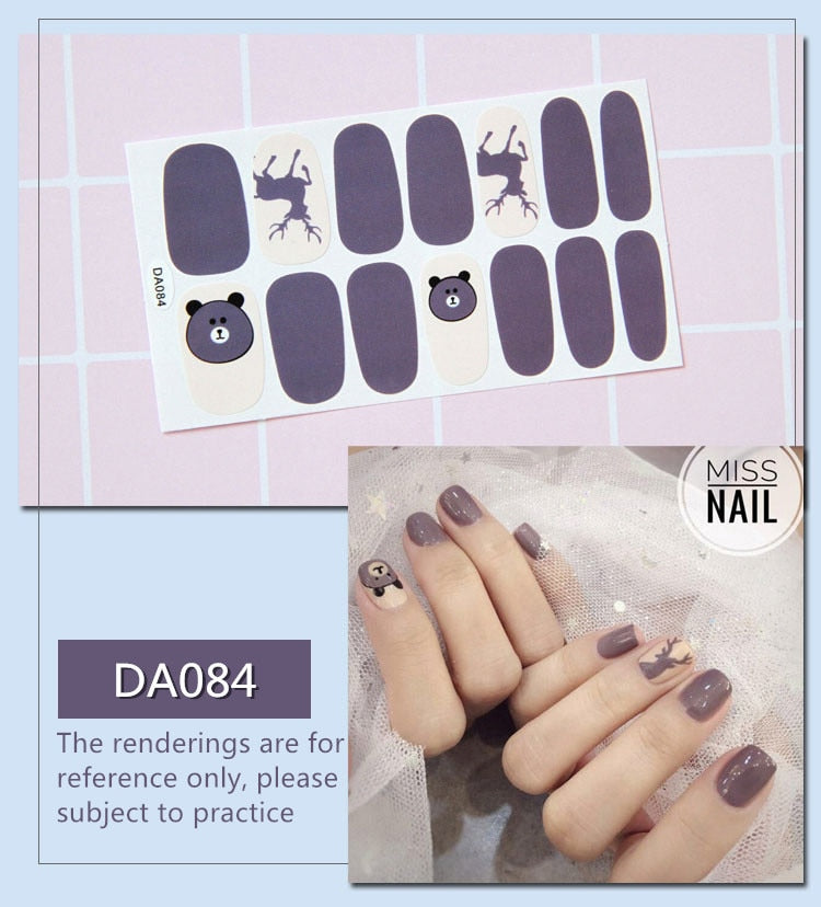 Full Cover Wraps Nail Polish Stickers Strips Plain Nail Art Decorations Heart Designs Glitter Powder Manicure Tips