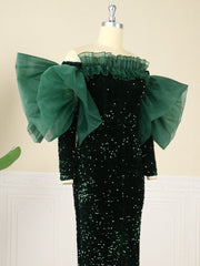 Cocktail Dresses For Women Evening Party Women's Green Dress Formal Off Shoulder Sequin Velvet Long Dress Fall Winter Elegant Sparkly Birthday Party Cocktail Even Gown